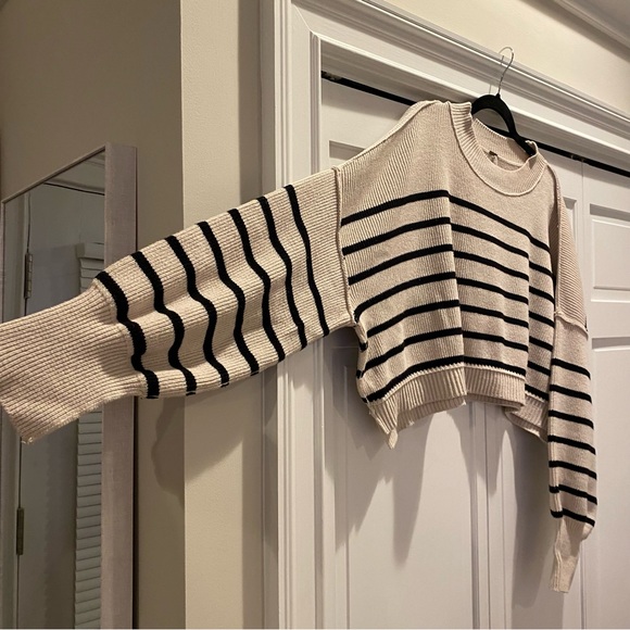 Free People Easy Street Cropped Striped Pullover Oversized Sweater | Size XL - Picture 12 of 14